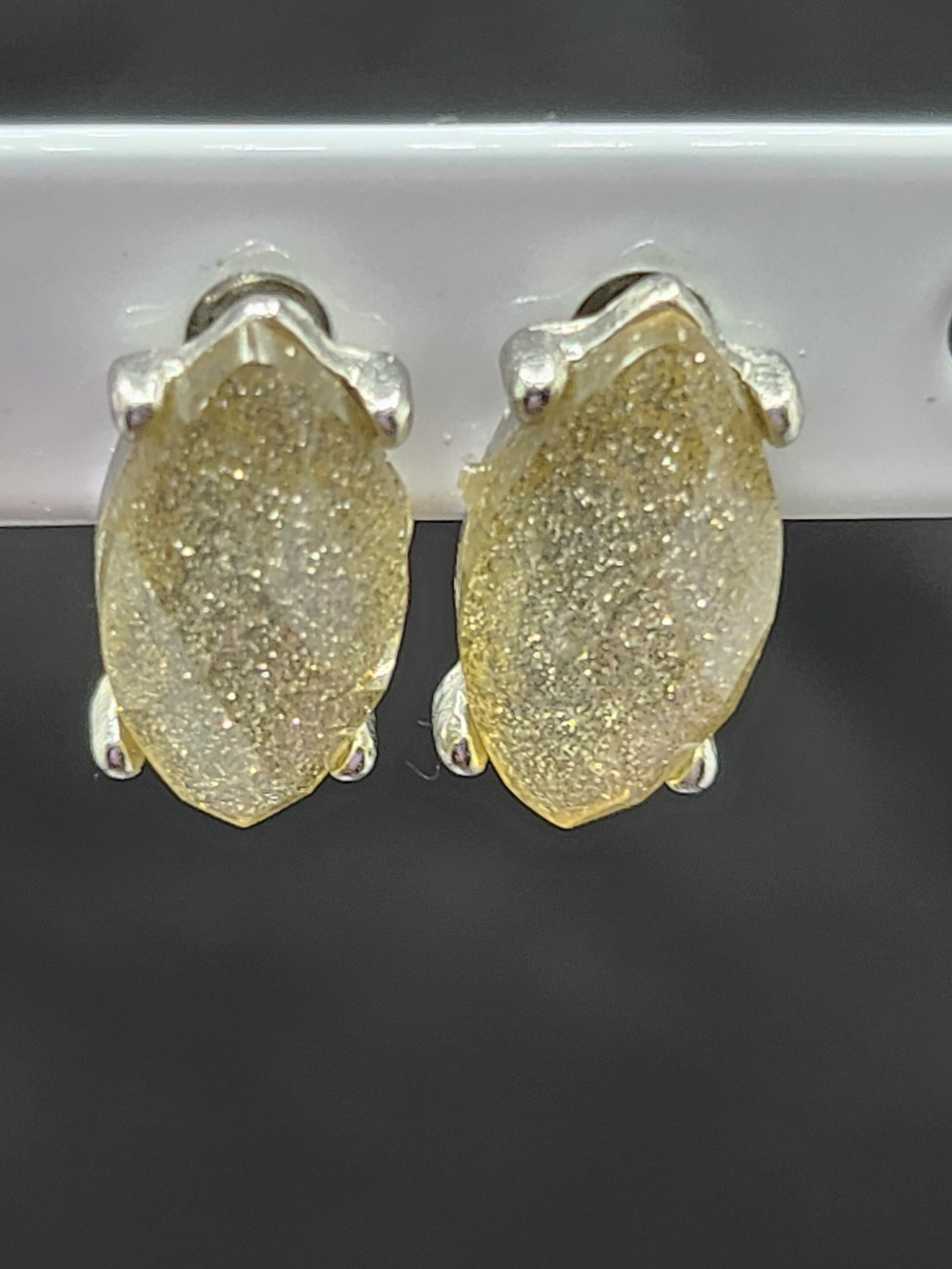Sparkling Marquise Druzy Stud Earrings in Pale Gold